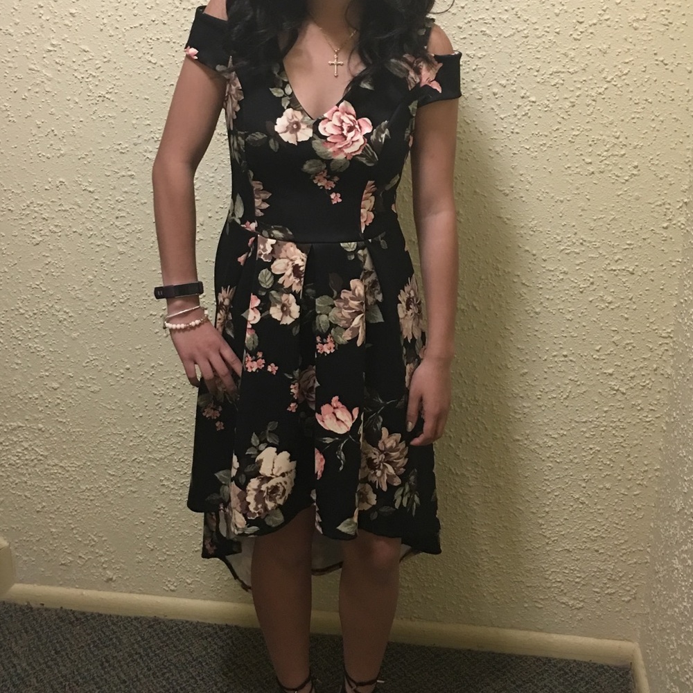 Black floral high low dress